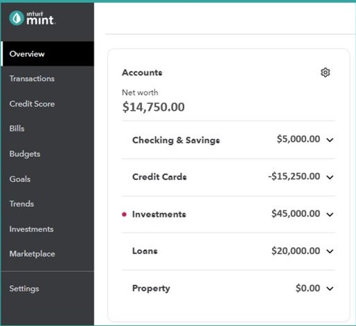 Sample net worth snapshot. 